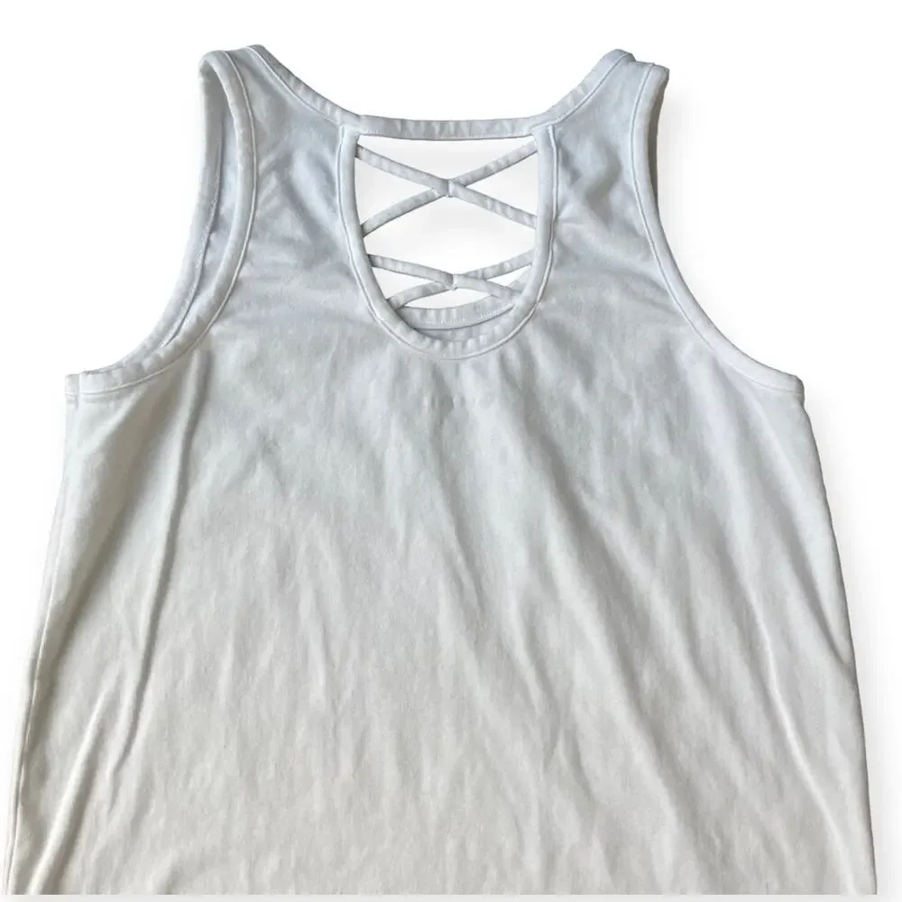 Girls XL 14-16 Old Navy White Fitted Sleeveless Criss Cross Strap Back Tank Top